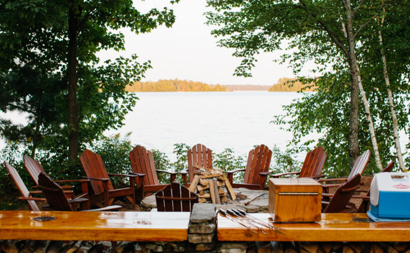 Set of chairs overlooking lake